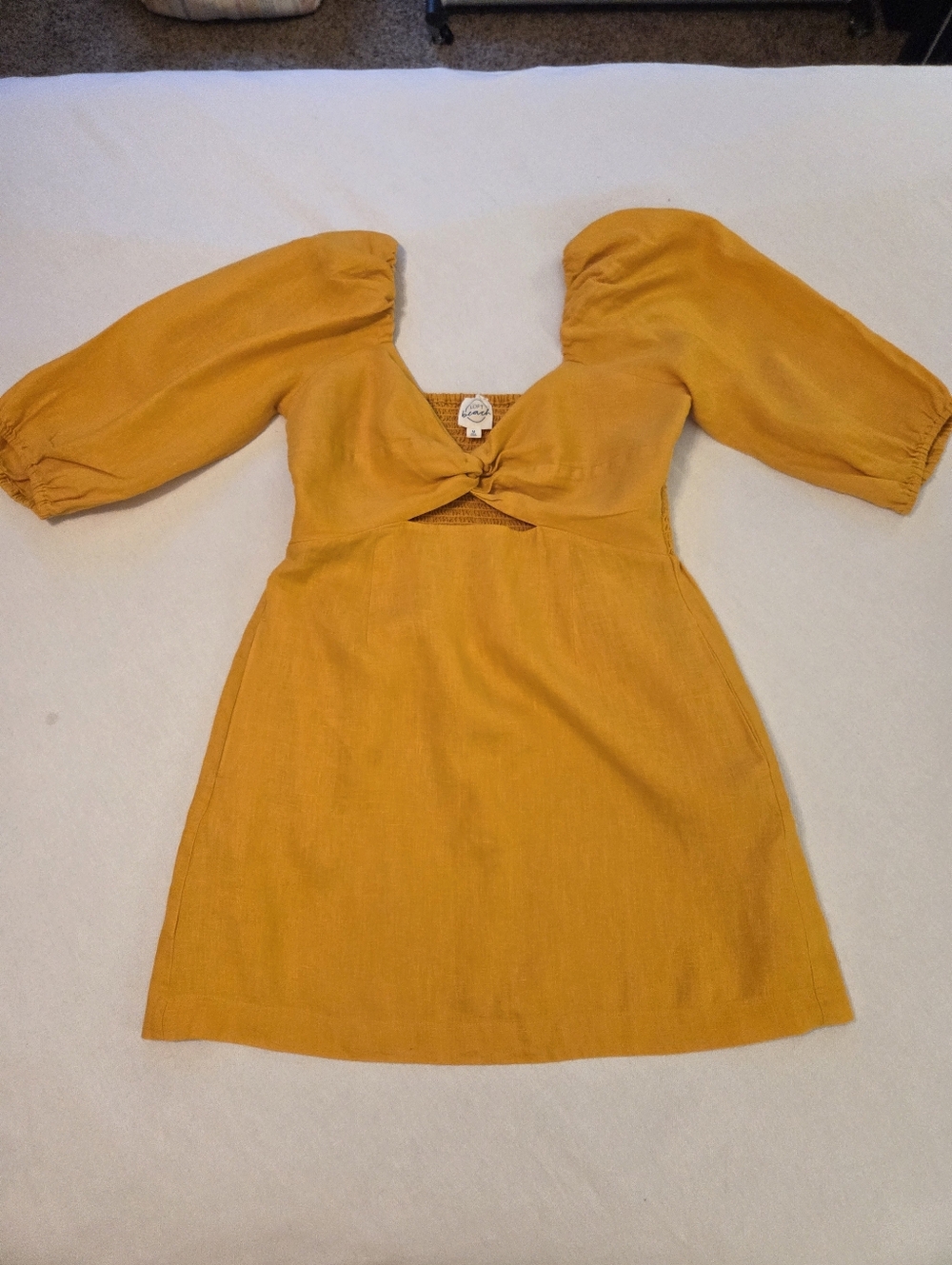 LOFT Beach Rusty Orange 100% Linen Cut Out Puff Sleeve Mini Pocket Dress SZ‎ M - Picture 7 of 14